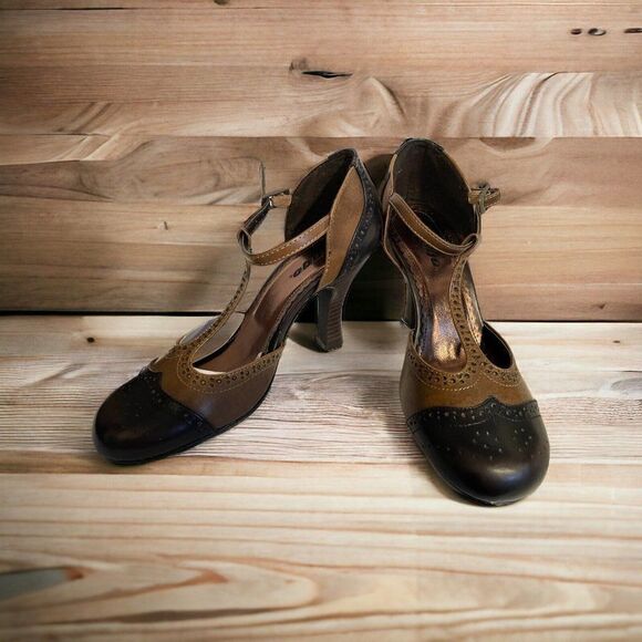 Bongo Heel Line Dancer shoes Size 7 Vintage Brown Natural closed toe - Picture 4 of 7